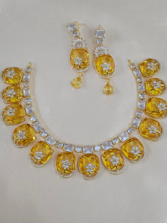 Yellow Overlay Flower AD Necklace [Premium]