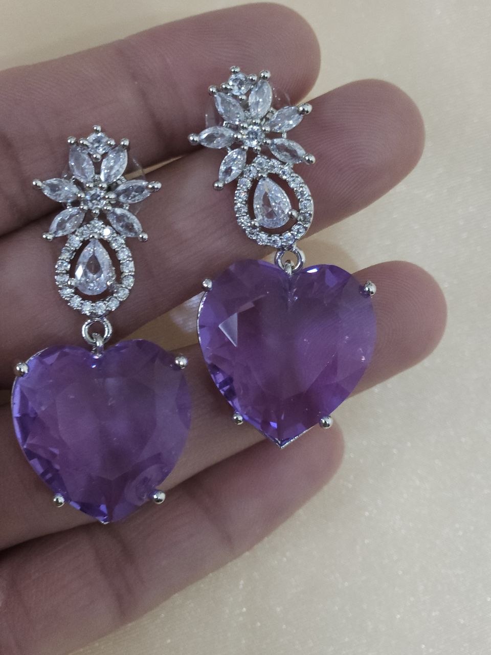 Lavender Heart-Shape Premium AD Necklace