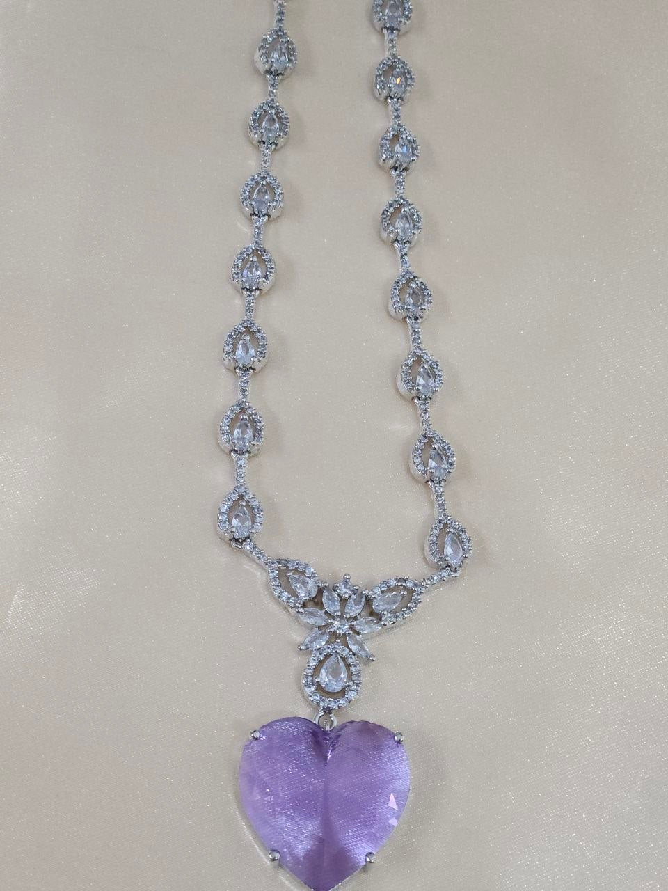 Lavender Heart-Shape Premium AD Necklace
