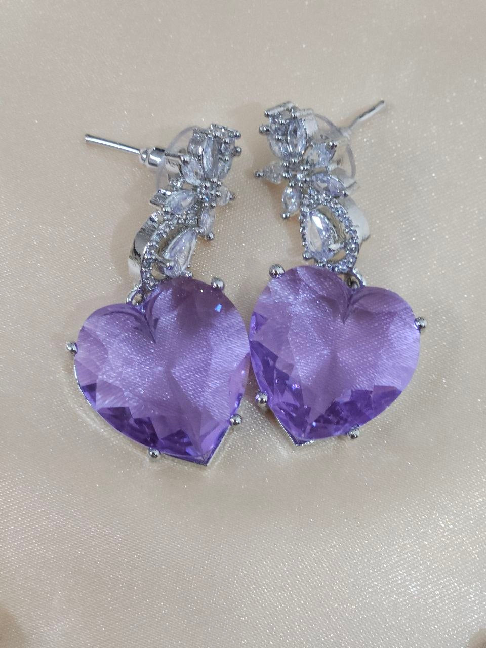 Lavender Heart-Shape Premium AD Necklace