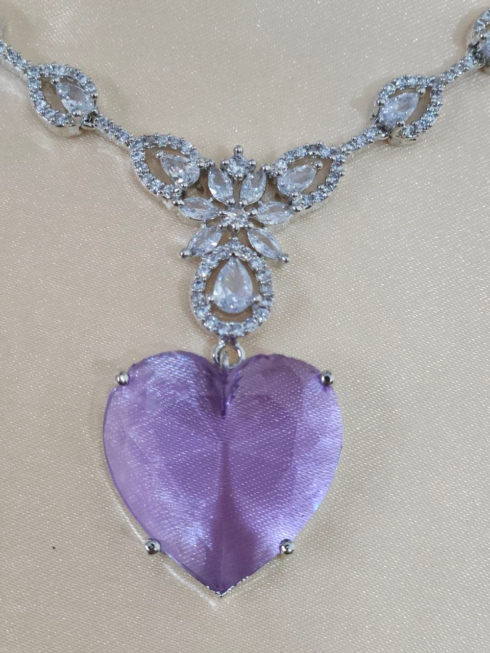Lavender Heart-Shape Premium AD Necklace