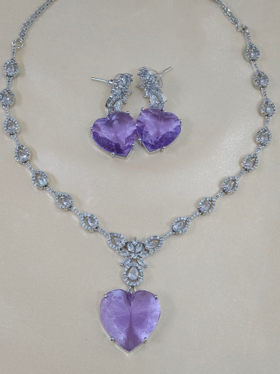 Lavender Heart-Shape Premium AD Necklace