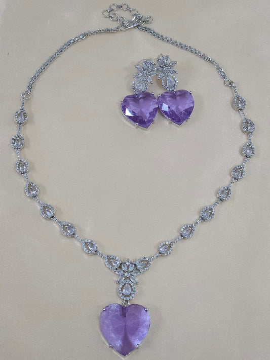 Lavender Heart-Shape Premium AD Necklace