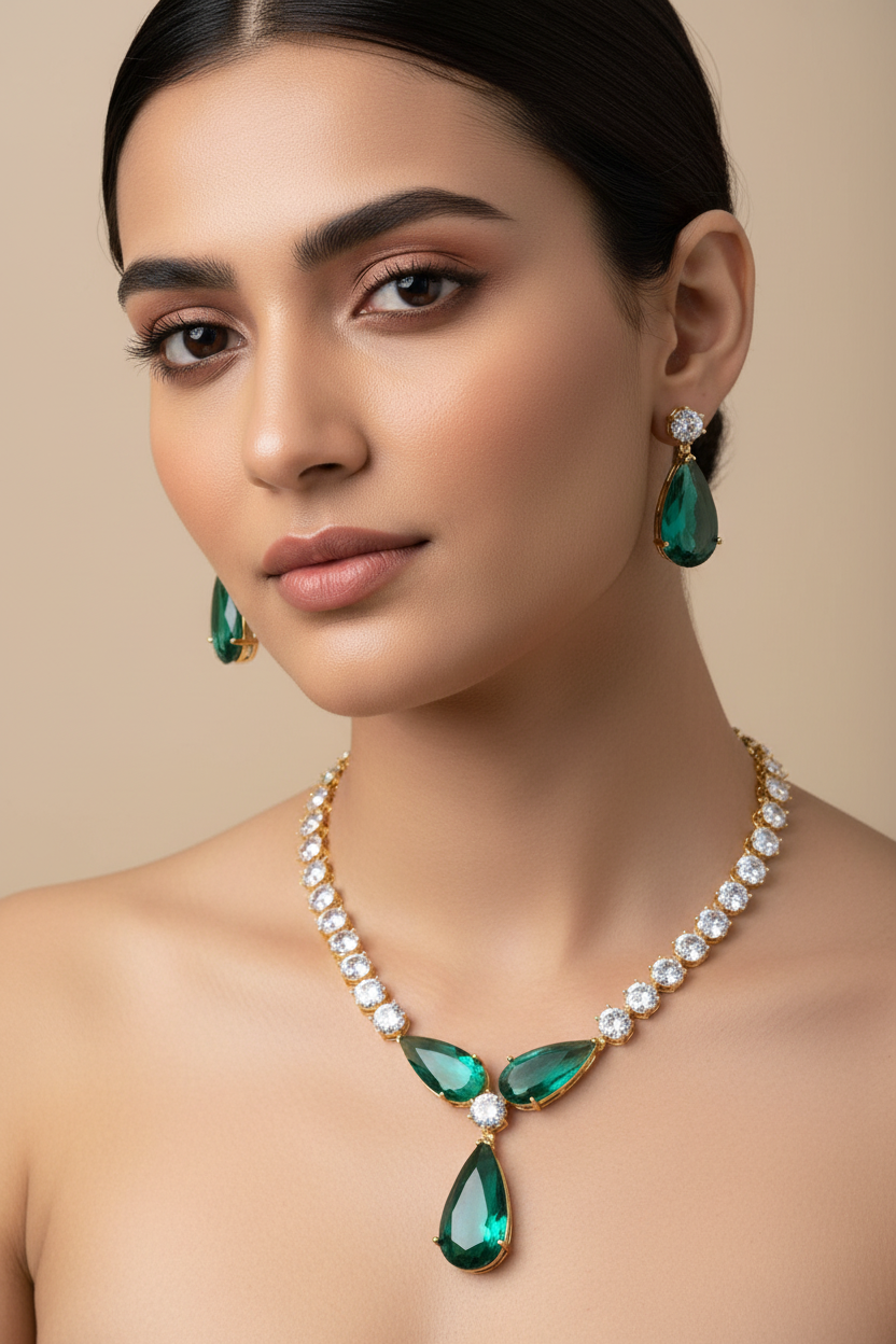 Rama Green Solitaire Diamond Celebrity Necklace