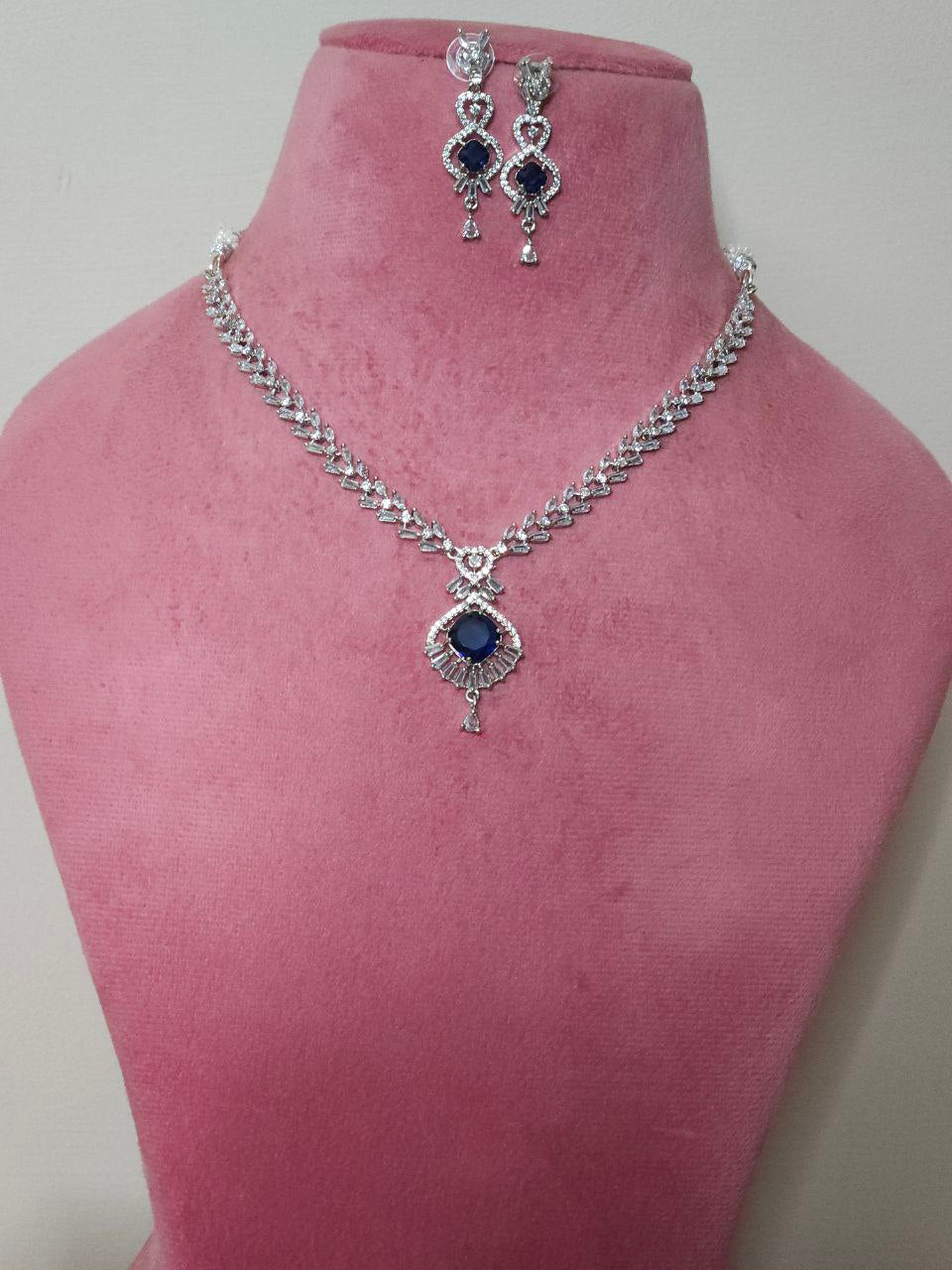 Sleek Blue AD Necklace