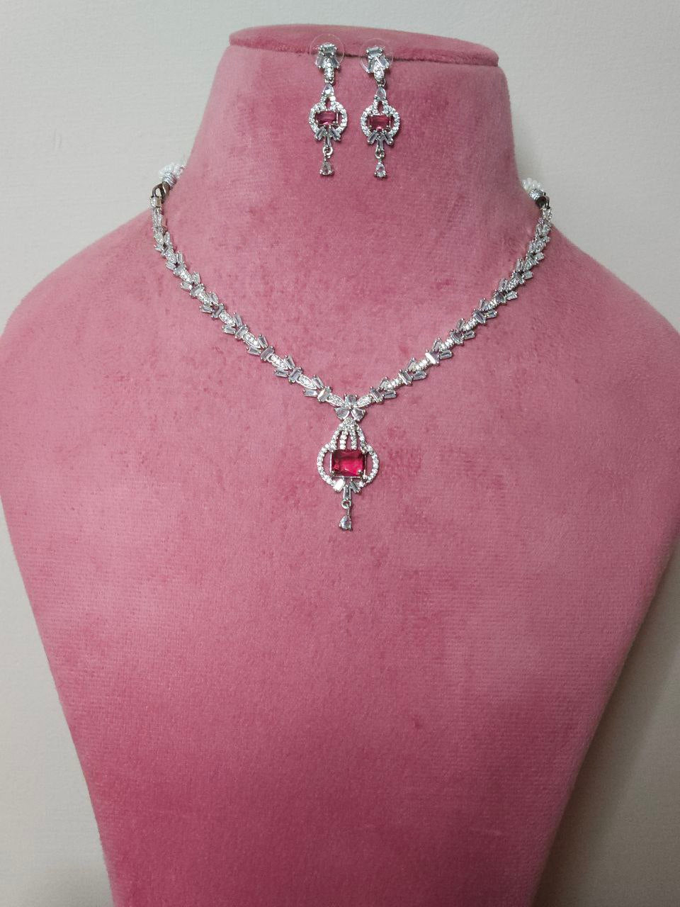 Sleek Blue AD Necklace