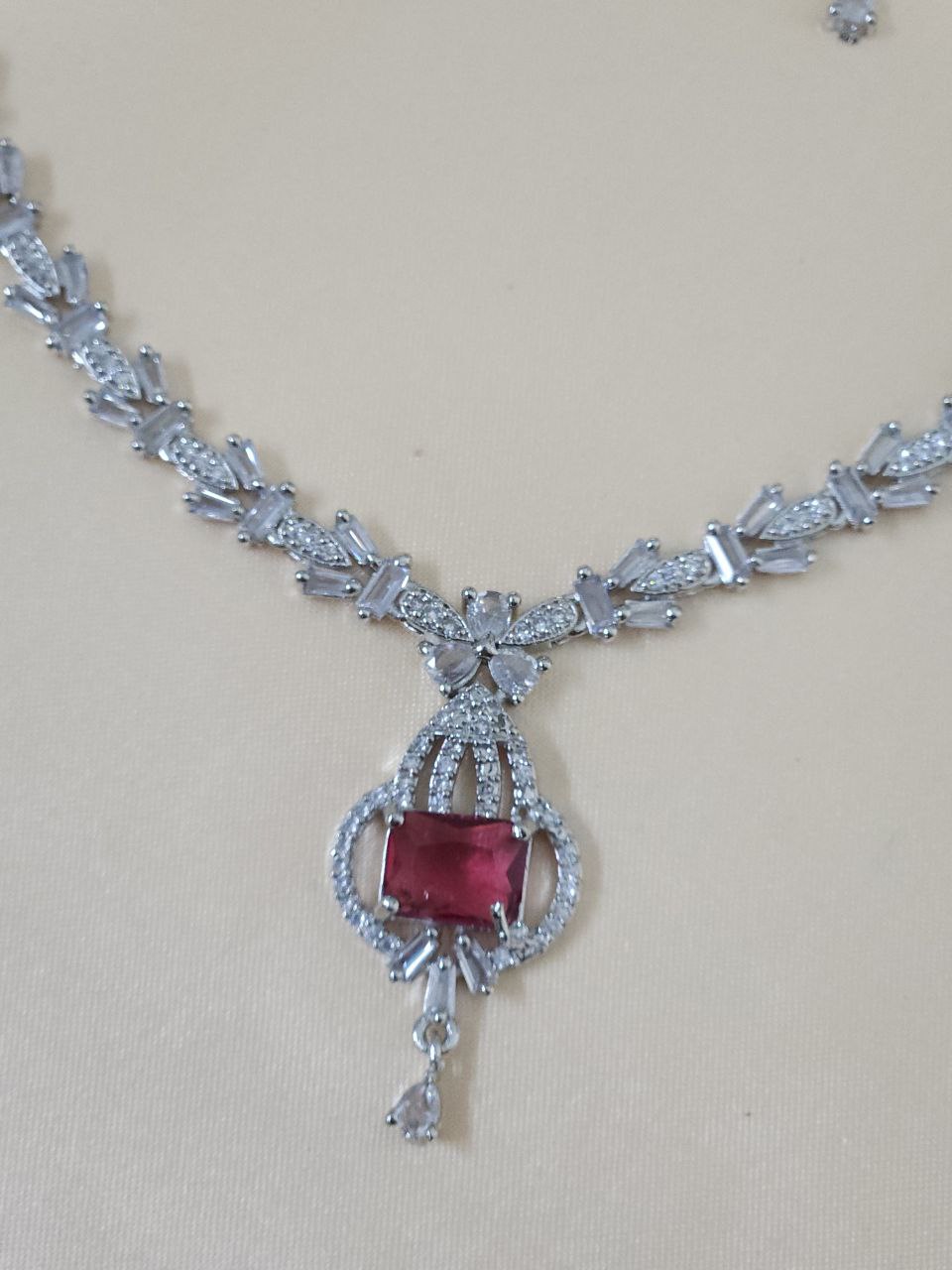 Sleek Blue AD Necklace