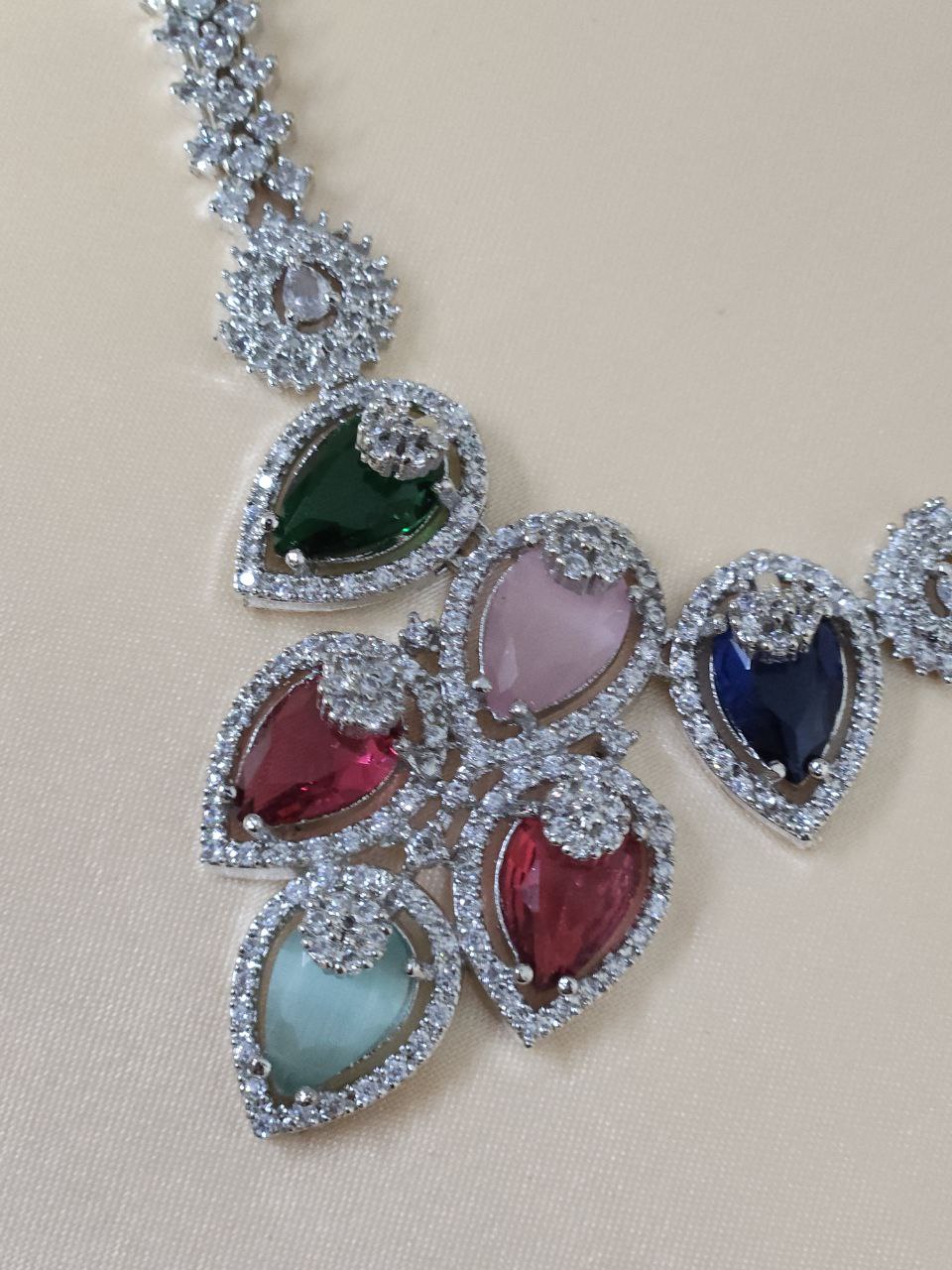 Multicolor Inlay Drops AD Necklace