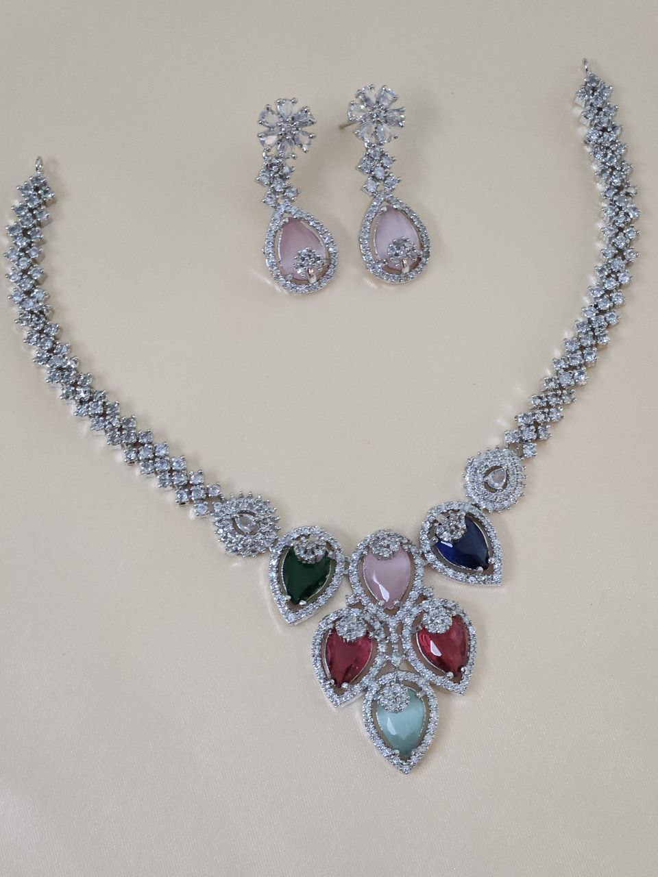 Multicolor Inlay Drops AD Necklace