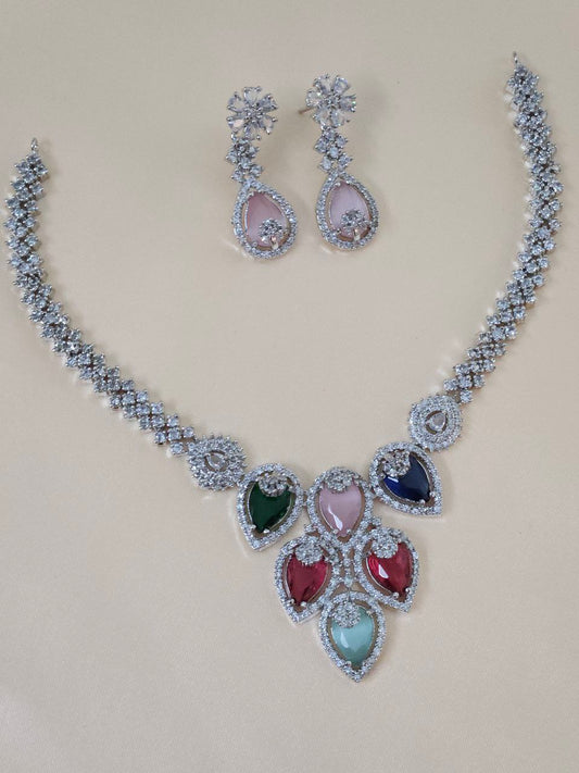 Multicolor Inlay Drops AD Necklace