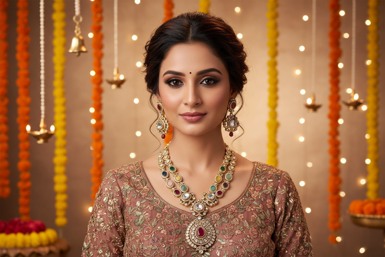 Navratan 2-Layer Semi-Bridal Moissanite AD Set