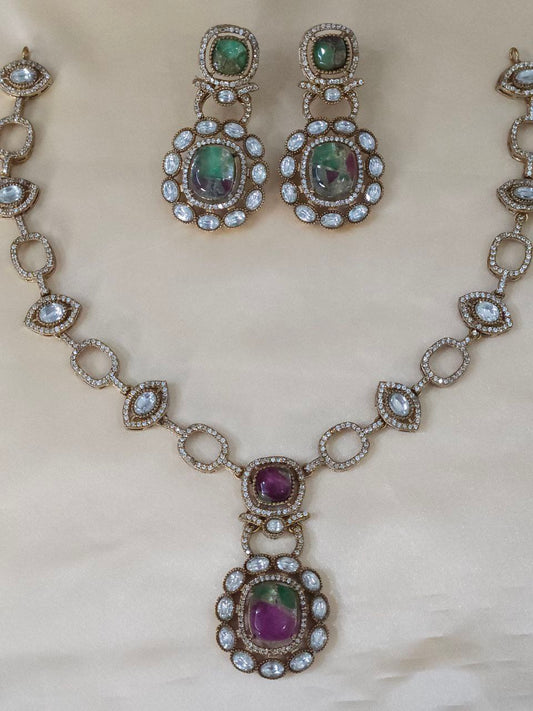 Fire Stone Premium AD Necklace