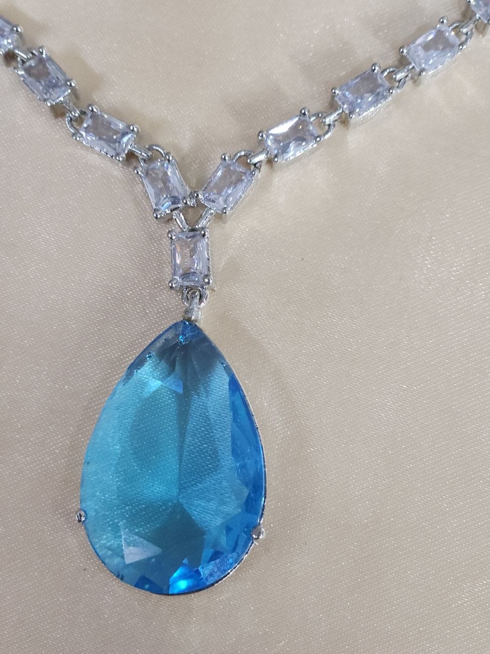 Aqua Blue Long AD Necklace [Premium]