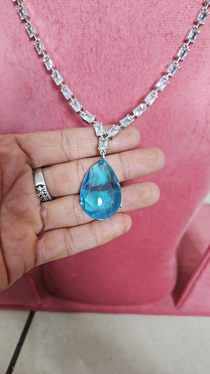Aqua Blue Long AD Necklace [Premium]