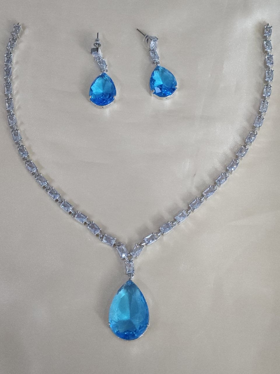Aqua Blue Long AD Necklace [Premium]