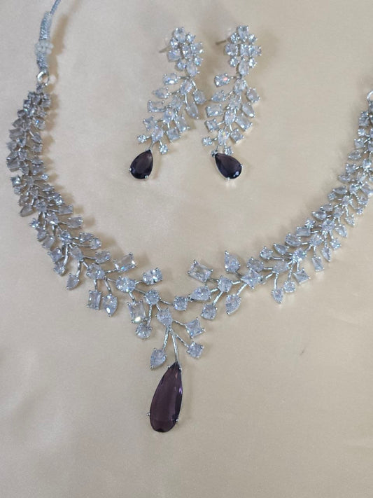 Purple Leaf-Pattern AD Necklace