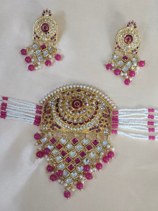 Pink Rajwadi Pearl Choker