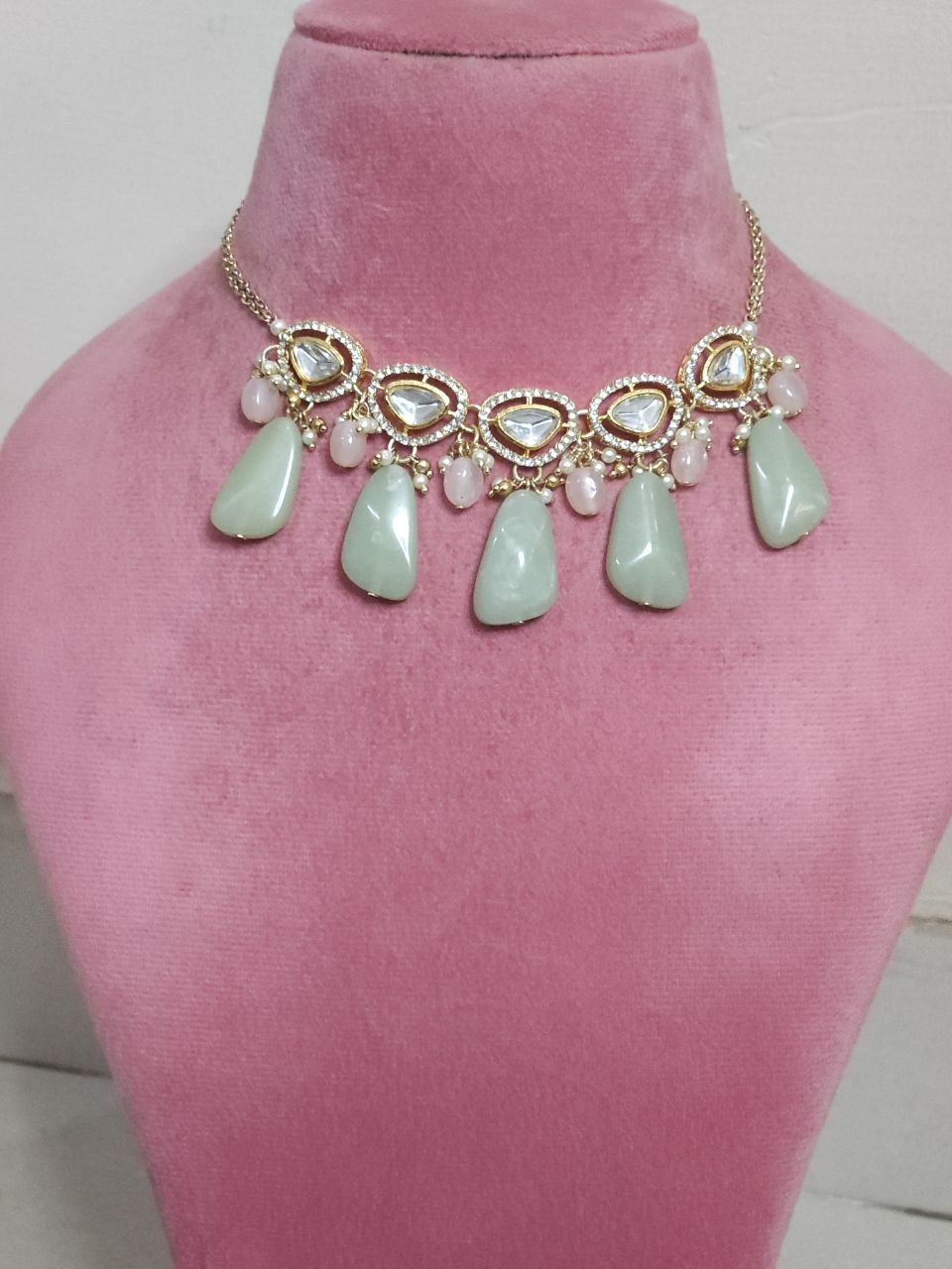 Mint Pebbles AD Necklace [Without Earrings]
