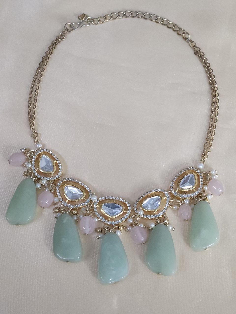 Mint Pebbles AD Necklace [Without Earrings]