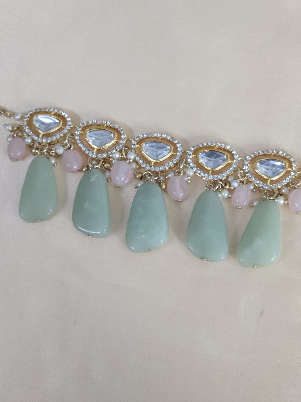 Mint Pebbles AD Necklace [Without Earrings]