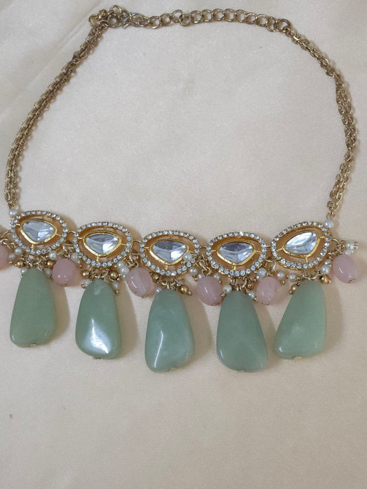 Mint Pebbles AD Necklace [Without Earrings]