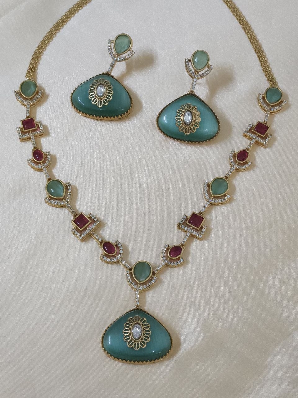 Mint Monalisa Premium AD Necklace