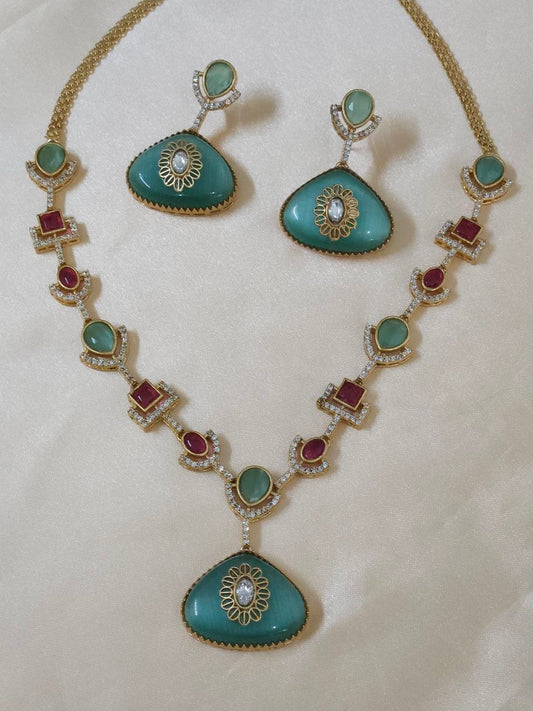 Mint Monalisa Premium AD Necklace