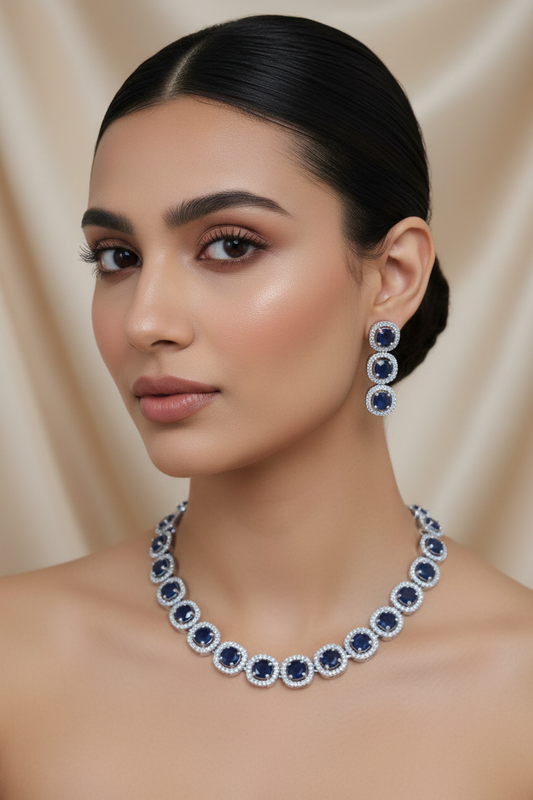 Statement Navy Blue AD Necklace [Premium]