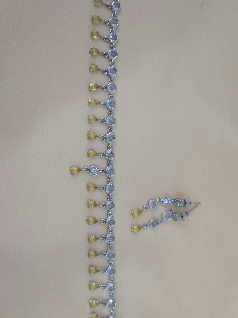 Yellow Drop Hangings AD Necklace [Premium]