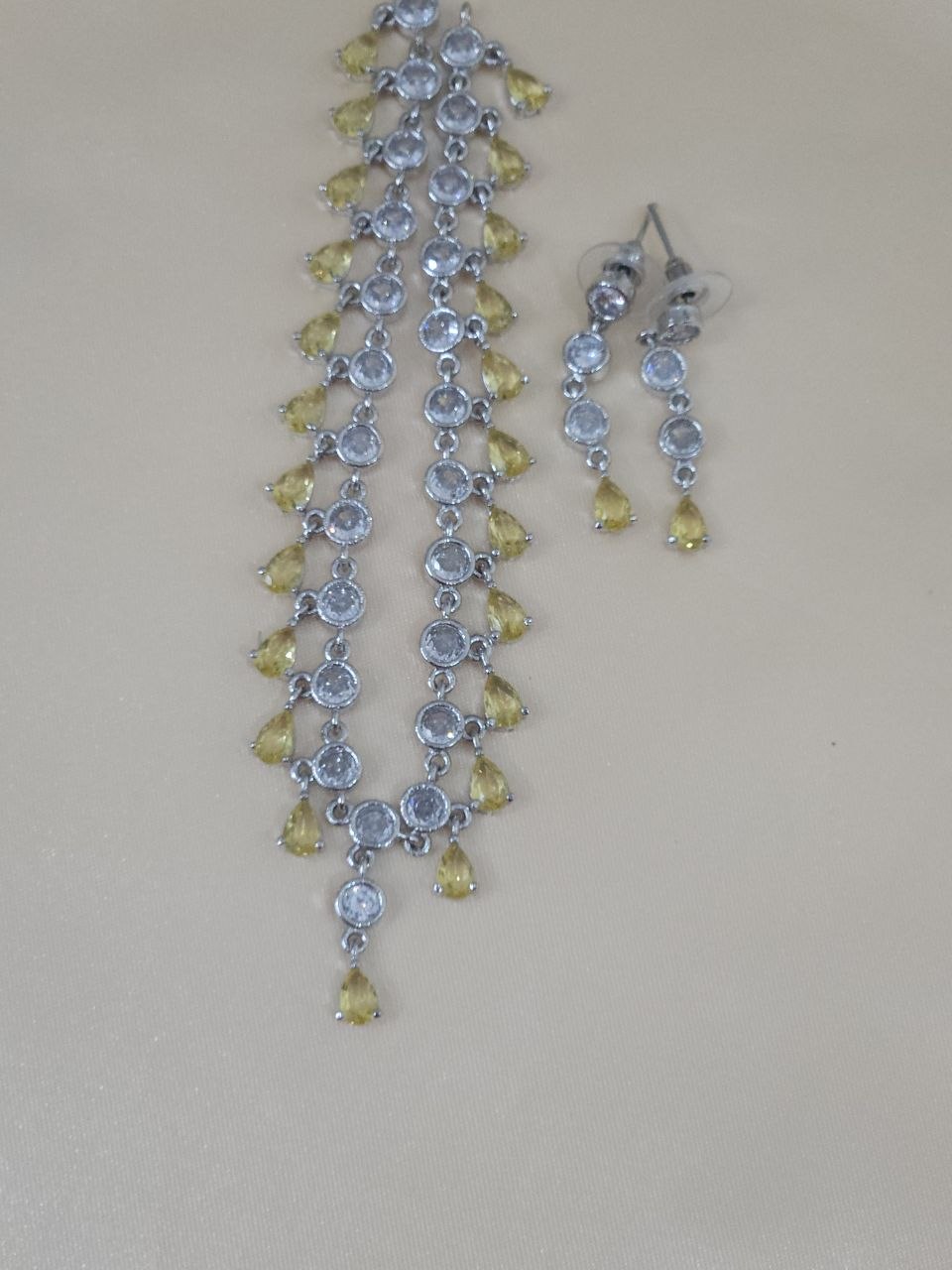 Yellow Drop Hangings AD Necklace [Premium]