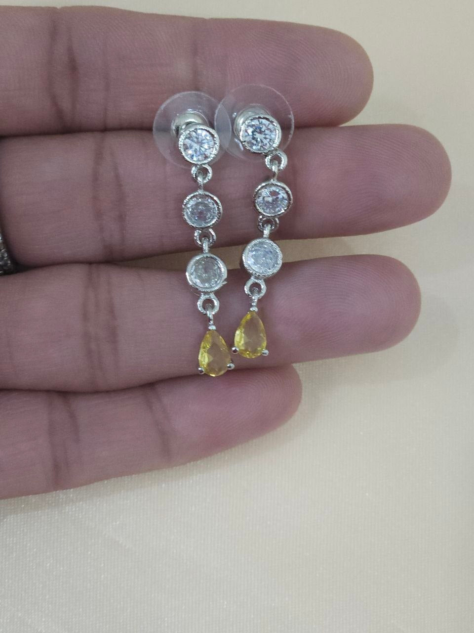 Yellow Drop Hangings AD Necklace [Premium]
