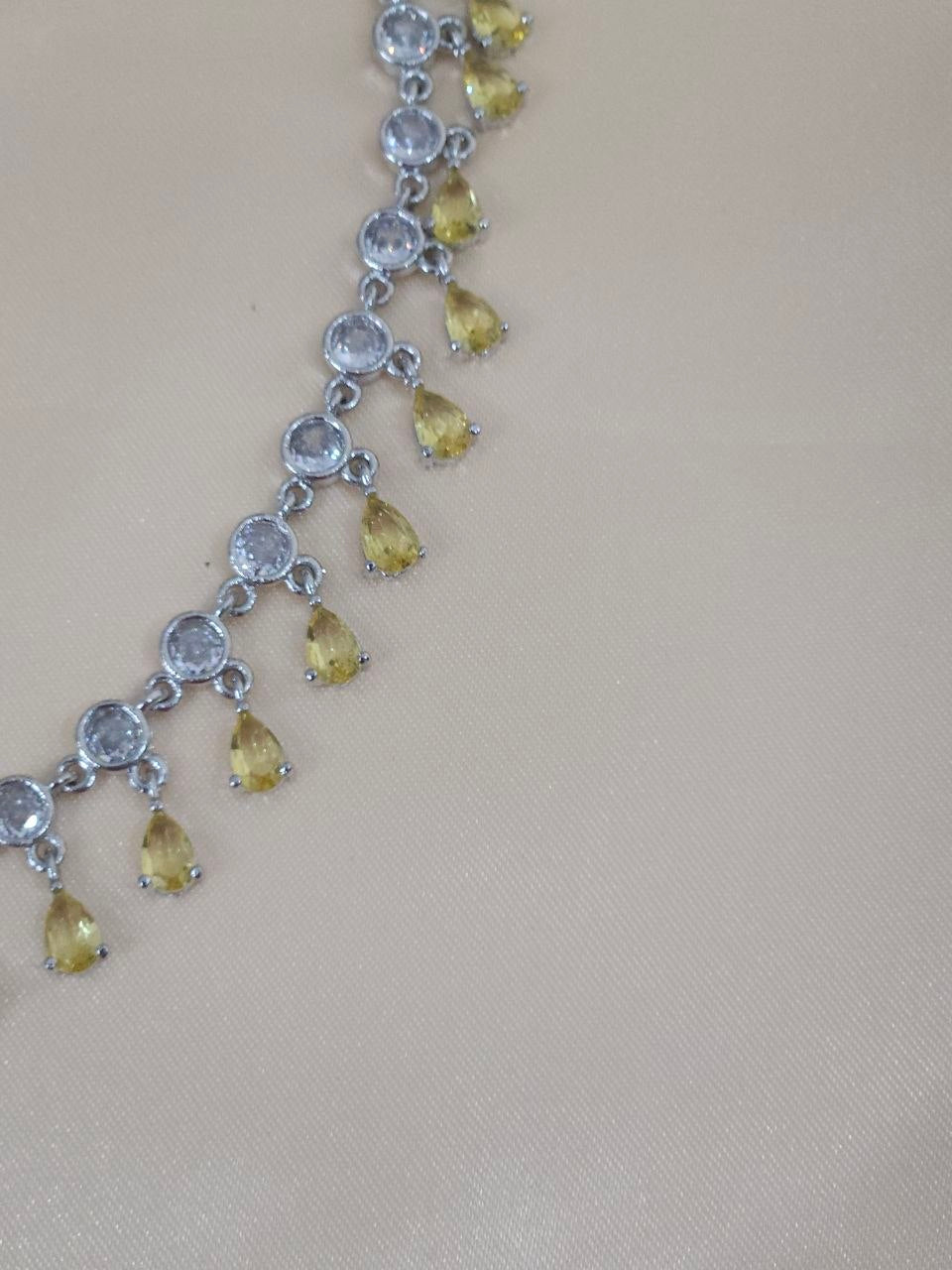 Yellow Drop Hangings AD Necklace [Premium]