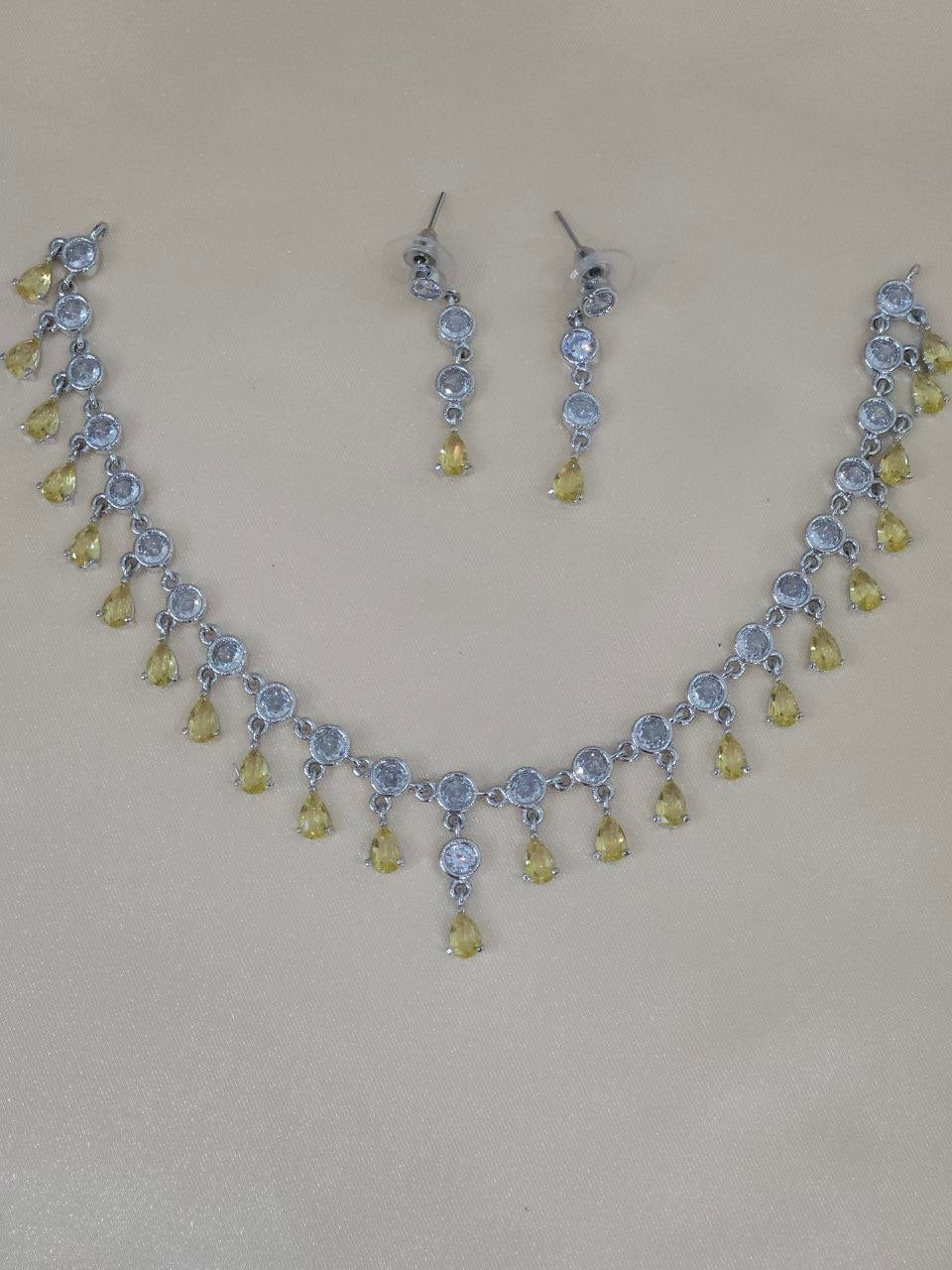 Yellow Drop Hangings AD Necklace [Premium]