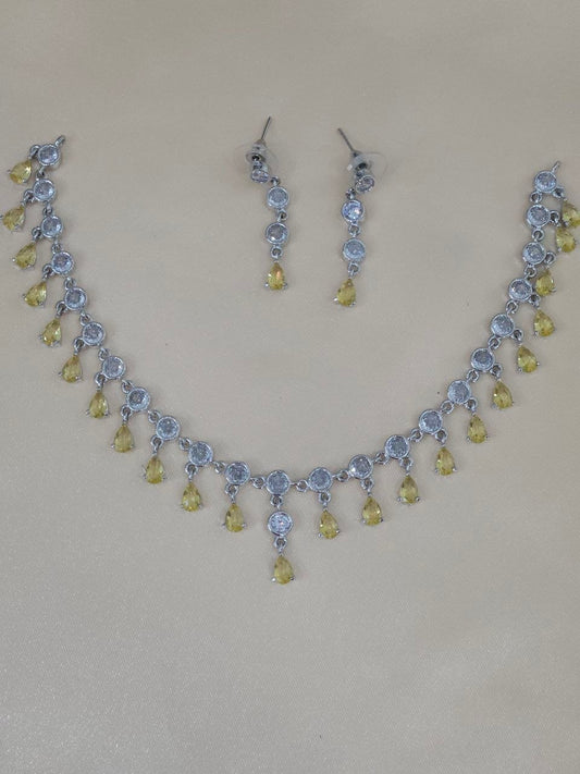 Yellow Drop Hangings AD Necklace [Premium]