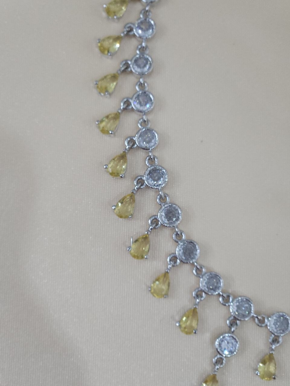 Yellow Drop Hangings AD Necklace [Premium]
