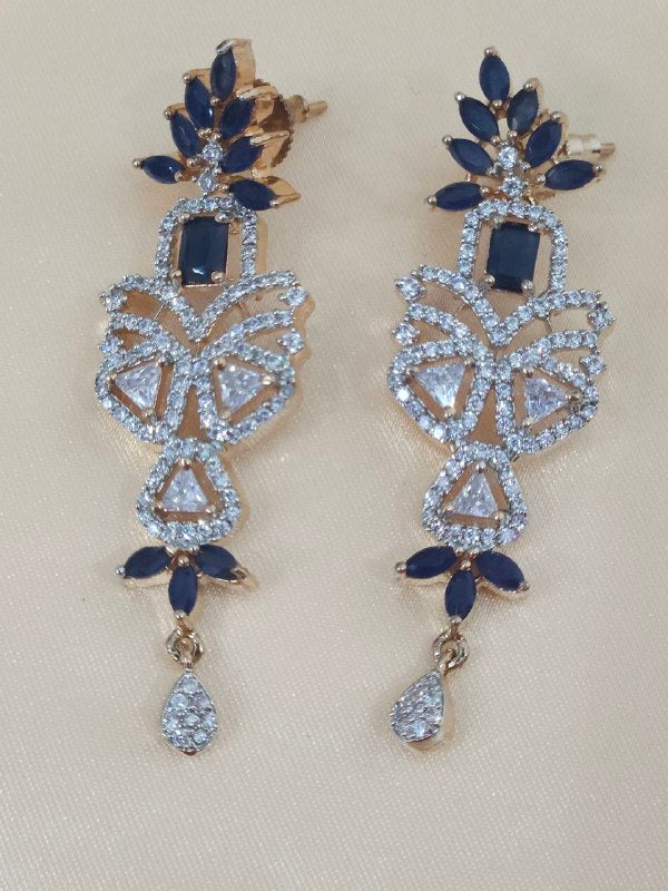 Premium Blue Flower Rose Gold AD Hasli Necklace
