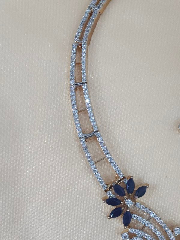 Premium Blue Flower Rose Gold AD Hasli Necklace