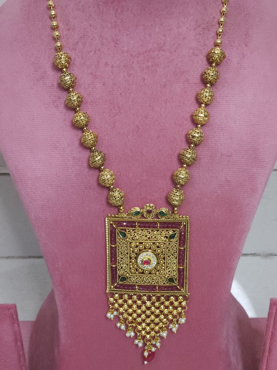 Gold Matar Mala Maharani Long Necklace [Premium]