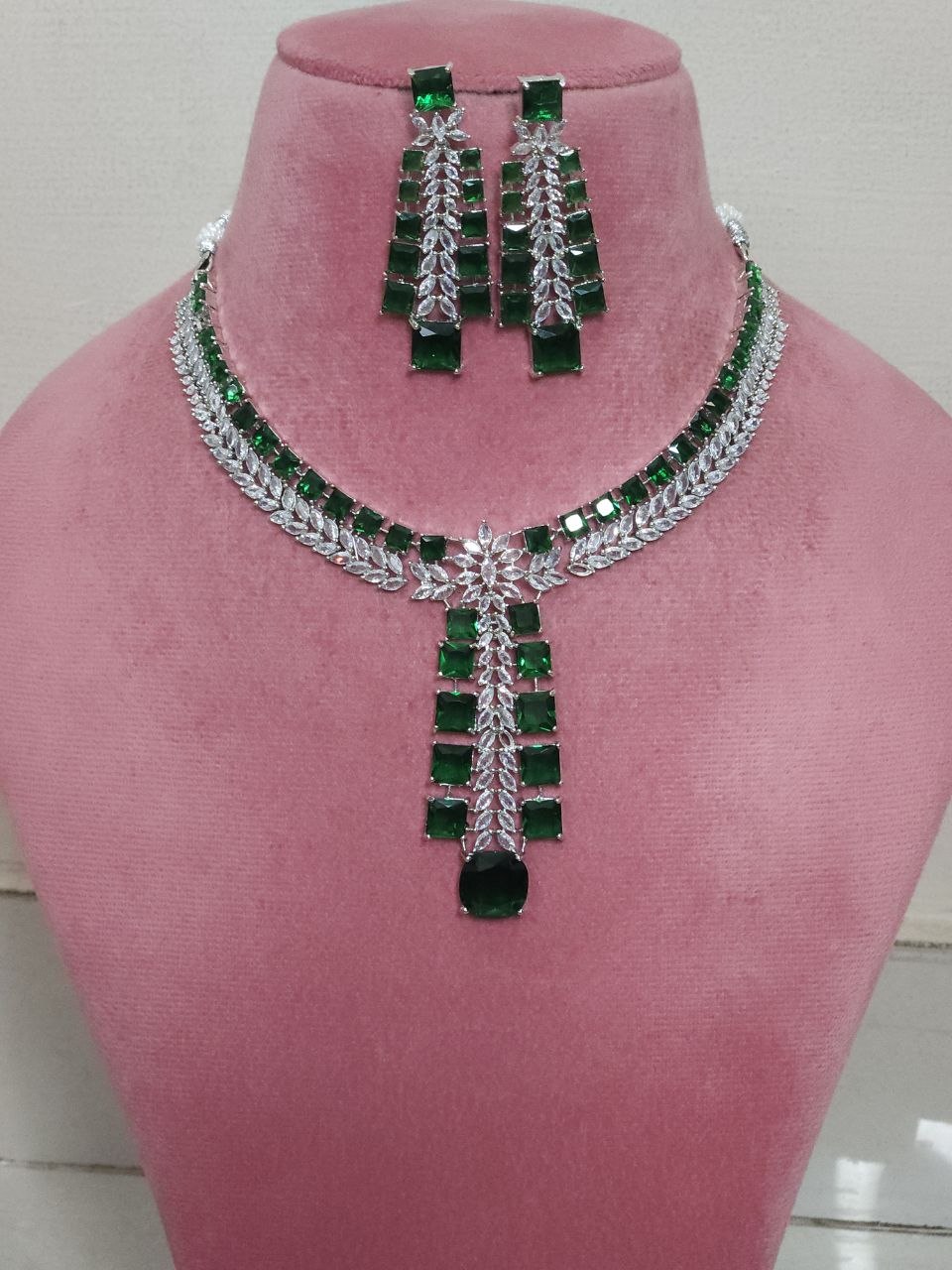 Premium Green Tie Style AD Necklace