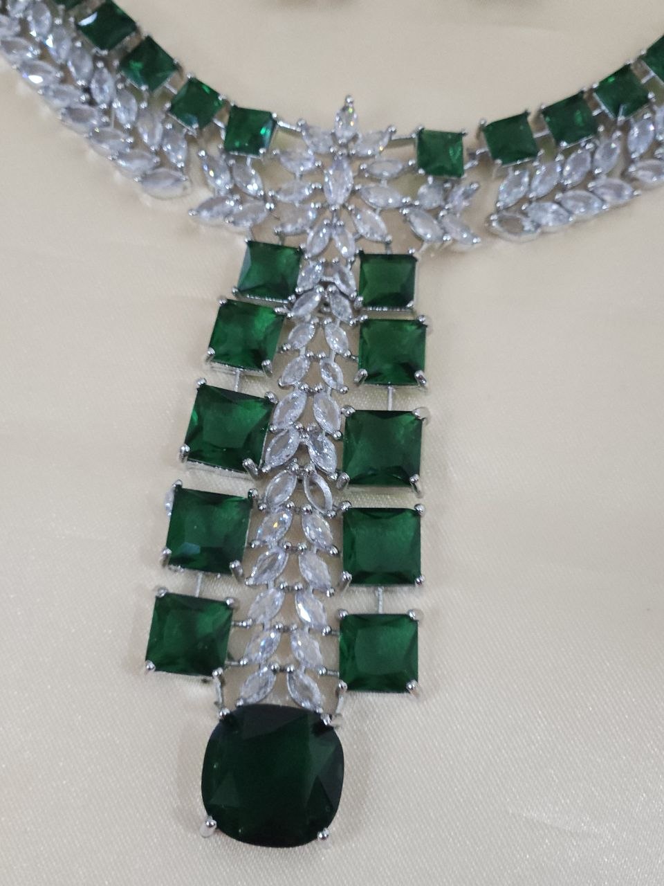 Premium Green Tie Style AD Necklace