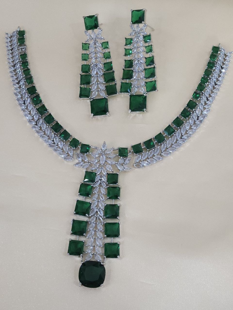 Premium Green Tie Style AD Necklace