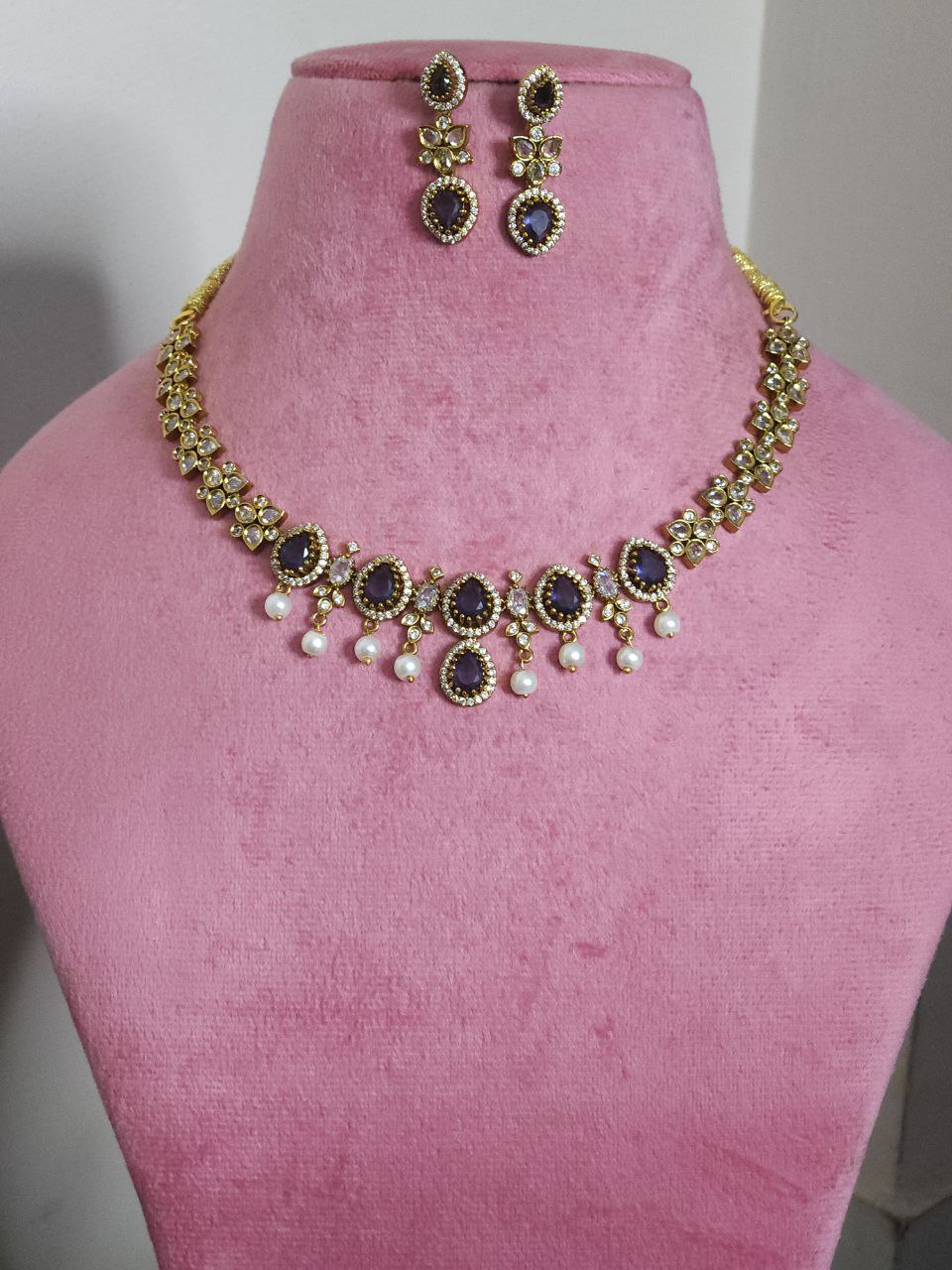 Designer Purple AD Choker Necklace