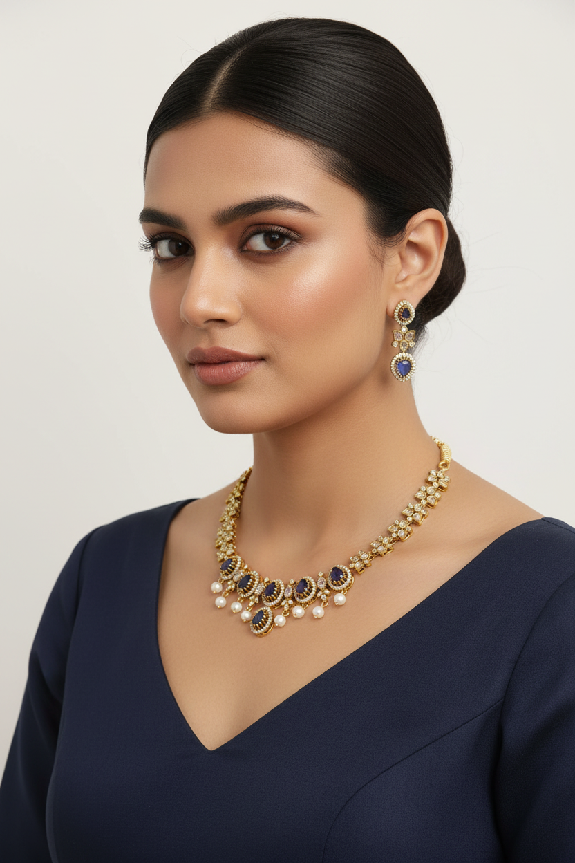 Designer Purple AD Choker Necklace