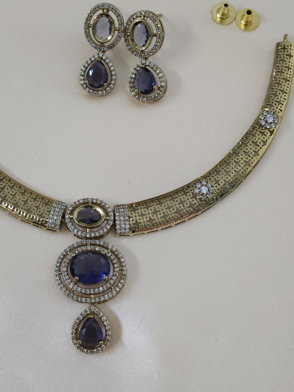 Purple AD Gold Hasli Necklace