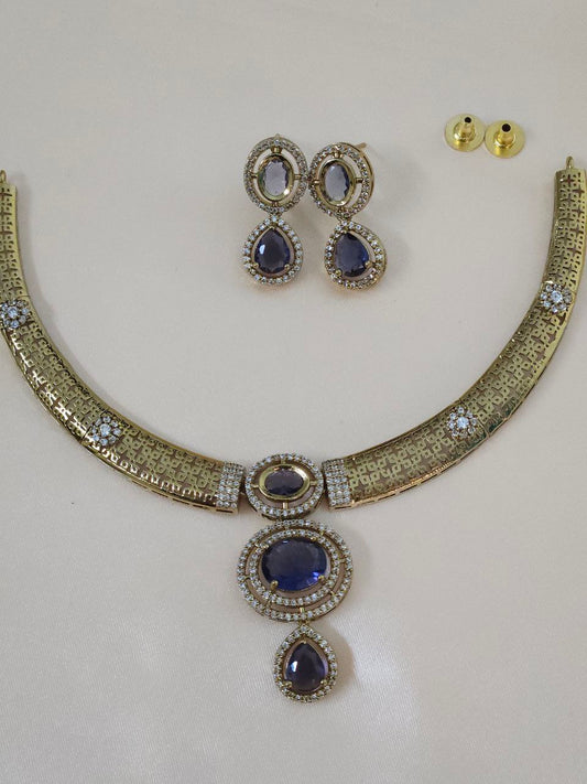 Purple AD Gold Hasli Necklace