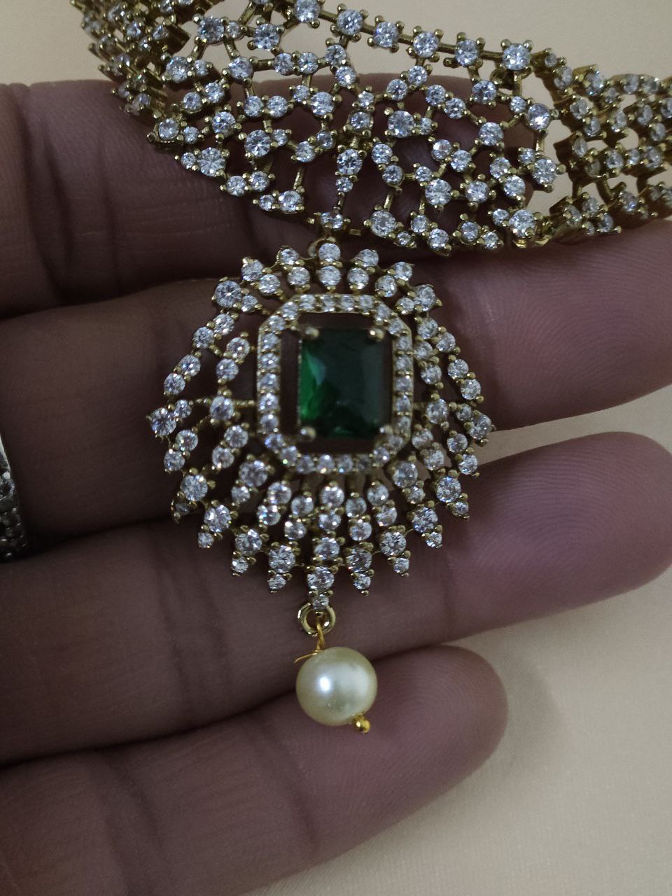 Premium Green AD Hasli Necklace