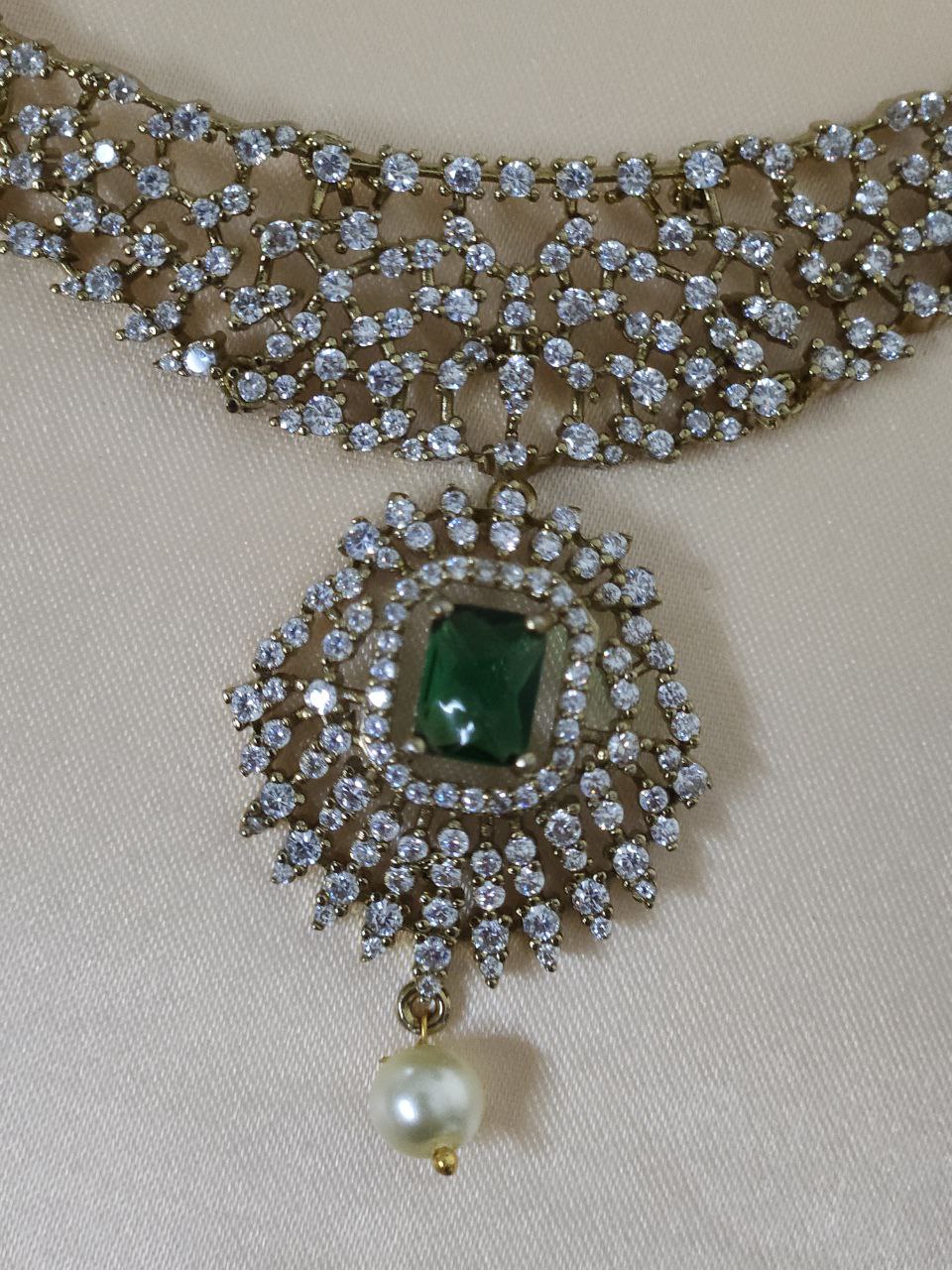 Premium Green AD Hasli Necklace