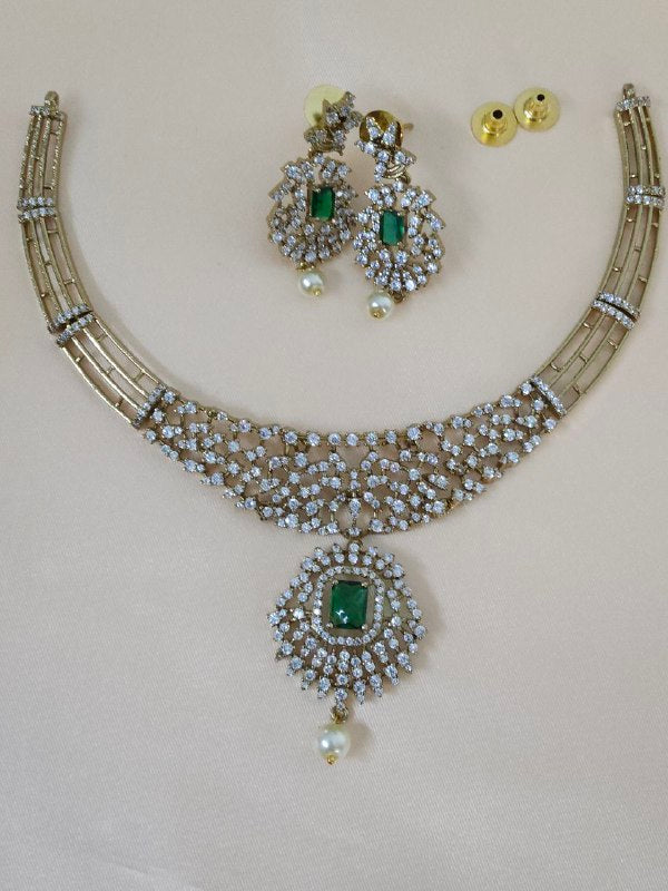 Premium Green AD Hasli Necklace