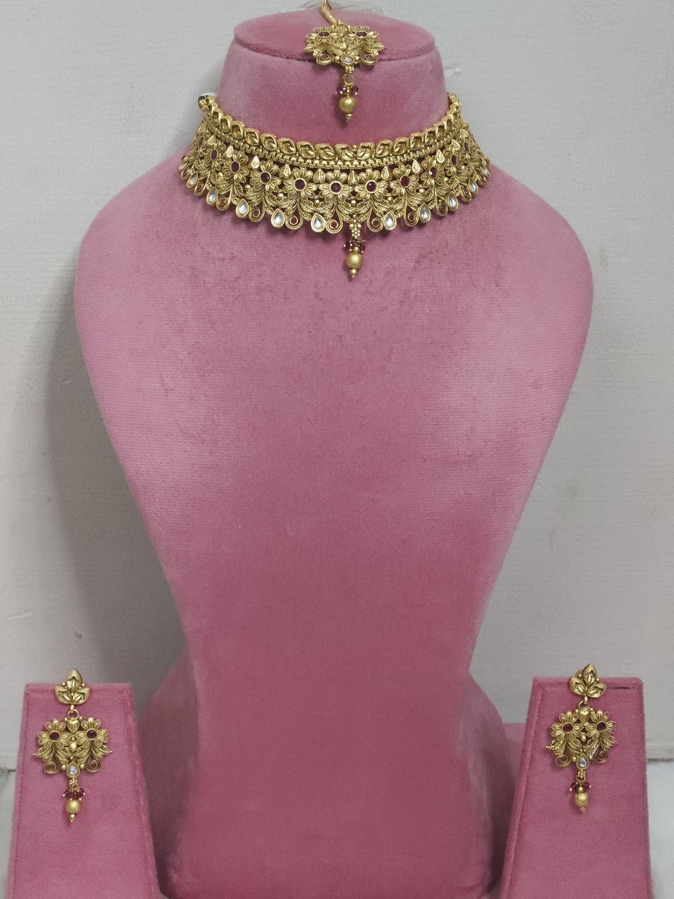 Designer Flower Temple Choker Necklace [Premium]
