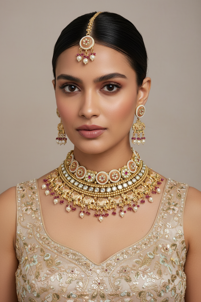 Gold Gajanand Bridal Choker Necklace [Premium]